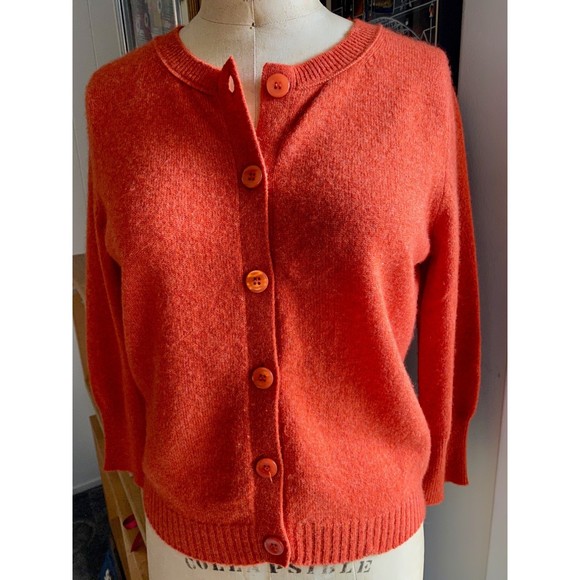 Cashmere Cache 100% Cashmere Scoop Neck Burnt Orange Cardigan Size M - Picture 1 of 4